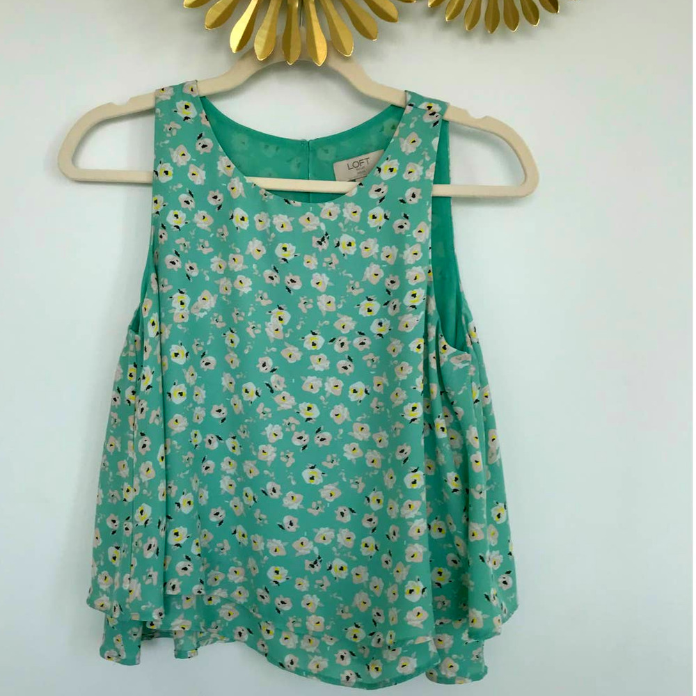 LOFT | Mint-Flower Print-‎ Tank Top Small Petite